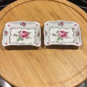 Vintage Schumann Germany Trinket Trays 4.5X3.5 inch Dainty Pink Flowers